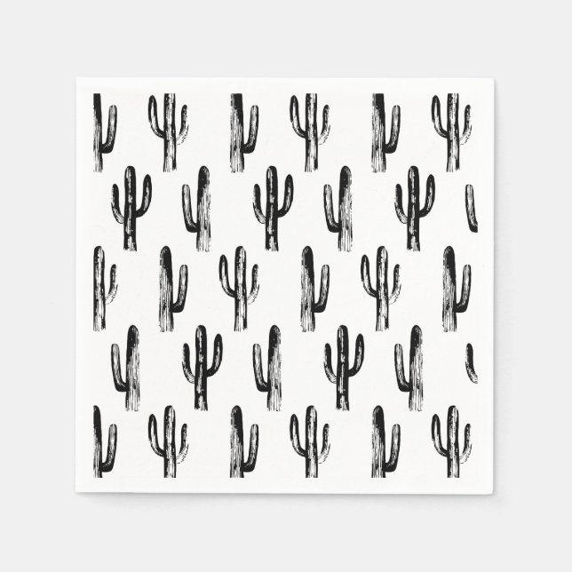 Serviette En Papier Cactus noir et blanc. Cactus motif. Botanique (Devant)
