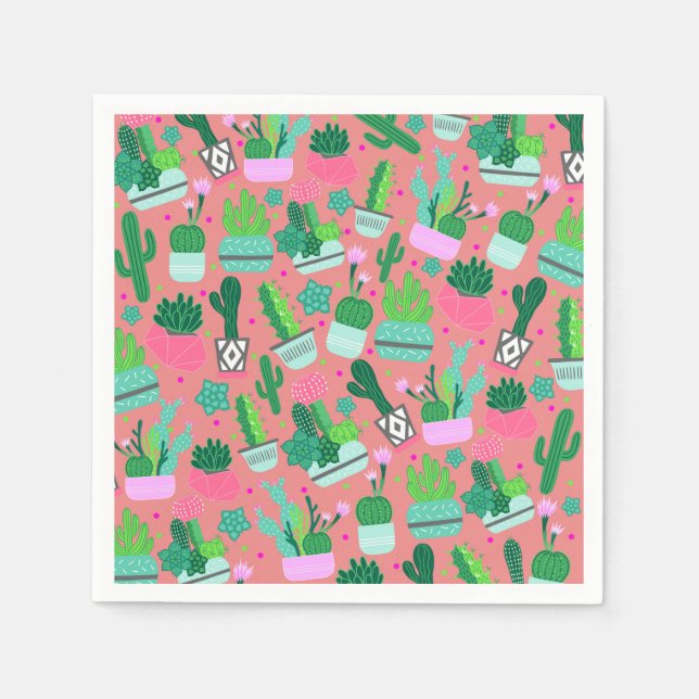 Serviette En Papier Cactus rose Sud-Ouest Motif Sweet 16 Party (Devant)