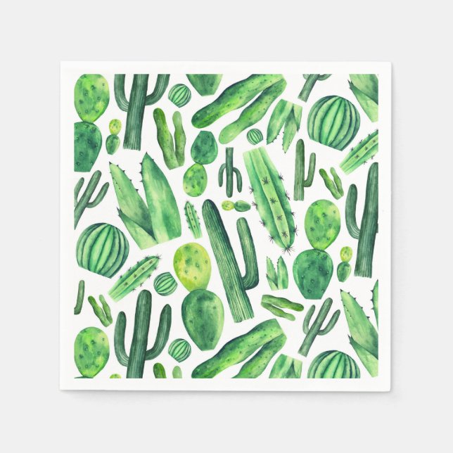 Serviette En Papier Cactus vert. Aquarelle botanique. Motif cactus (Devant)