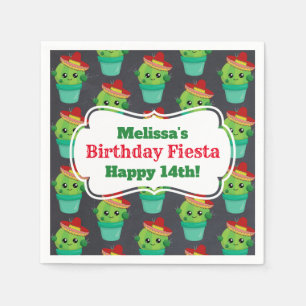 Serviette En Papier Cactus vert mignon dans un Motif du Sombrero rouge