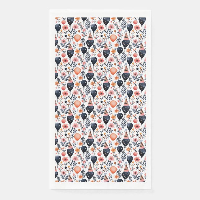 Serviette En Papier Cadeau d'anniversaire | Ballons et fleurs Whimsica (Devant)