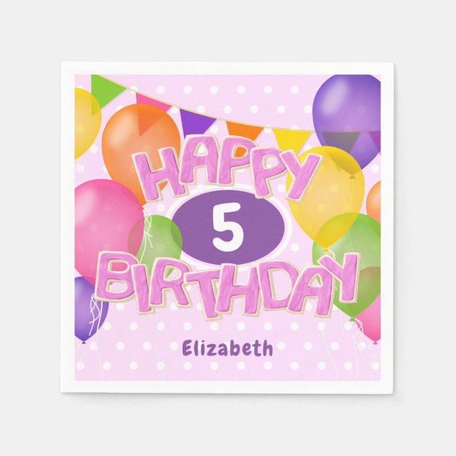 Serviette En Papier cadeau d'anniversaire rose biscuits avec ballons (Devant)