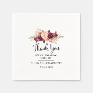 Serviette En Papier Cadeau de mariage personnalisé bordeaux, Boho Flo