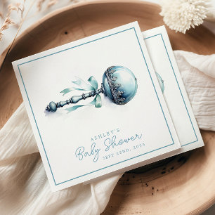 Serviette En Papier Cadeau de Naissance Garçon Hochet Bleu Élégant Béb