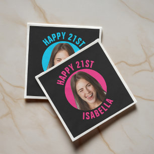 Serviette En Papier Cadeau photo personnalisé Joyeux 21ème anniversair