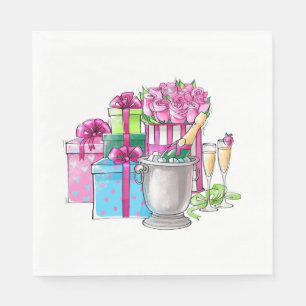 Serviette En Papier Cadeaux de Champagne Rose Vert