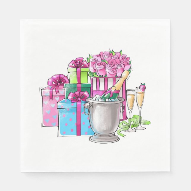 Serviette En Papier Cadeaux de Champagne Rose Vert (Devant)