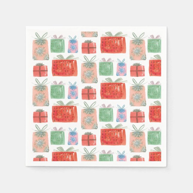 Serviette En Papier Cadeaux de Noël rétro Illustration (Devant)
