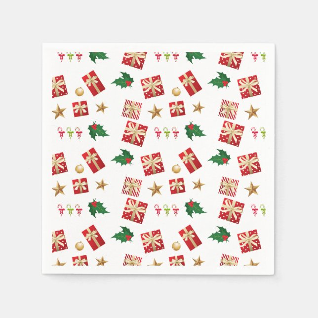 Serviette En Papier Cadeaux de Noël Sucres de canne Étoiles Holly (Devant)