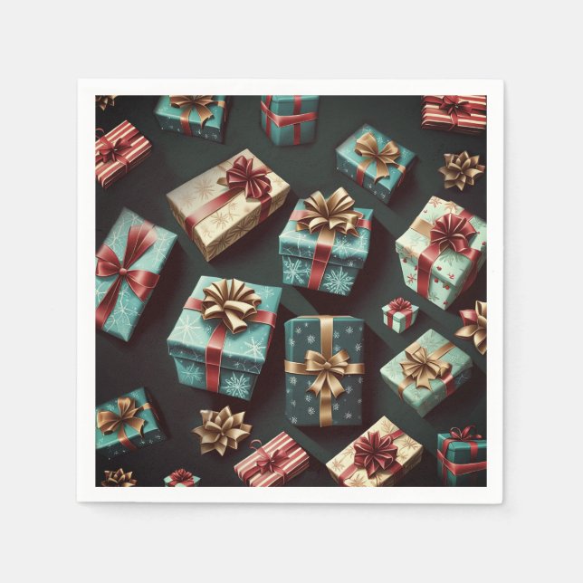 Serviette En Papier Cadeaux de Vacances Enveloppement élégant Or Bleu  (Devant)