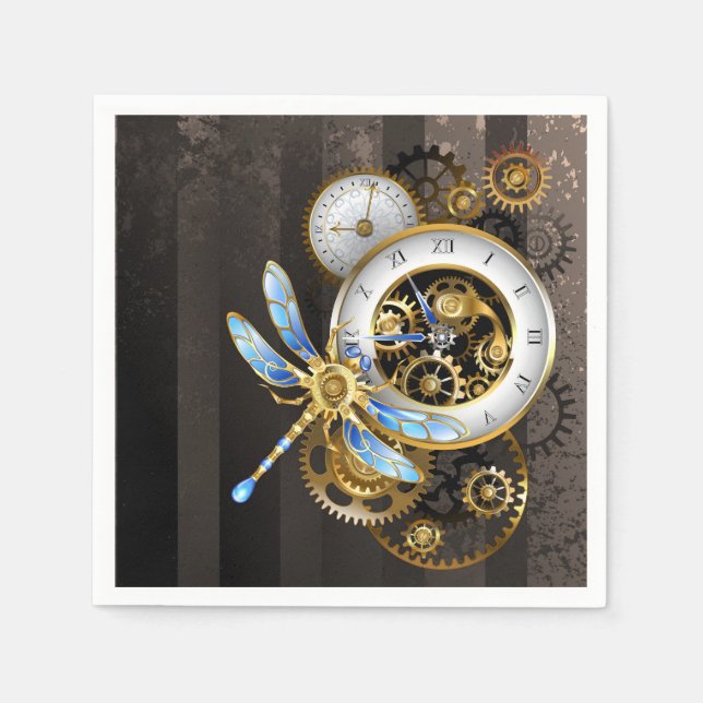 Serviette En Papier Cadran Steampunk avec libellule (Devant)