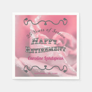 Serviette En Papier Cadre argent avec Rose rose photo Happy Retirement