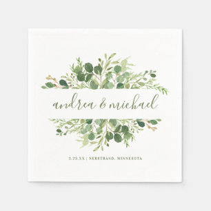 Serviette En Papier Cadre de noms de vignes d'eucalyptus de mariage en