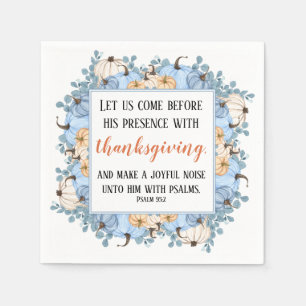 Serviette En Papier Cadre de pumpkin bleu avec verset de Thanksgiving