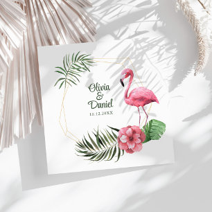 Serviette En Papier Cadre Doré Mariage Flamant Tropical