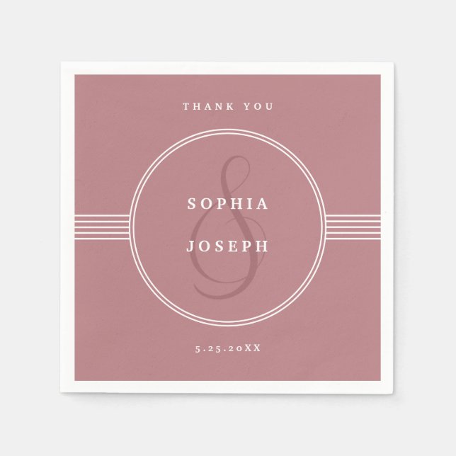 Serviette En Papier Cadre élégant | Dusty Rose Mariage (Devant)