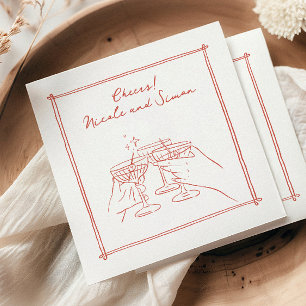 Serviette En Papier Cadre esquissé mariage en verre de Champagne Whims
