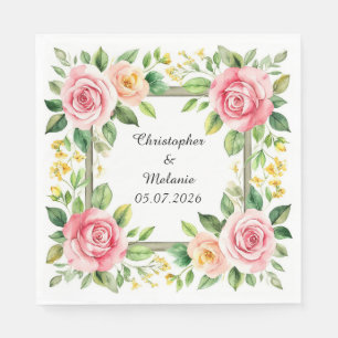 Serviette En Papier Cadre floral à l'aquarelle élégant 