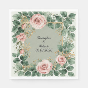 Serviette En Papier Cadre floral à l'aquarelle élégant 