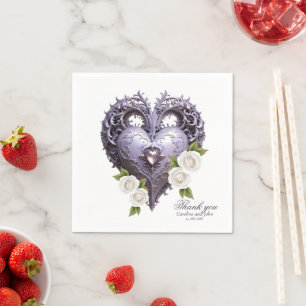 Serviette En Papier Cadre floral avec coeur et roses blanches