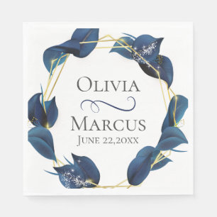 Serviette En Papier Cadre moderne Deep Indigo Blue et Gold