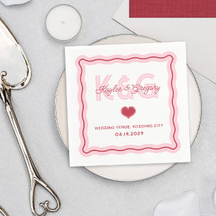 Serviette En Papier Cadre ondulé rétro romantique Monogramme de mariag