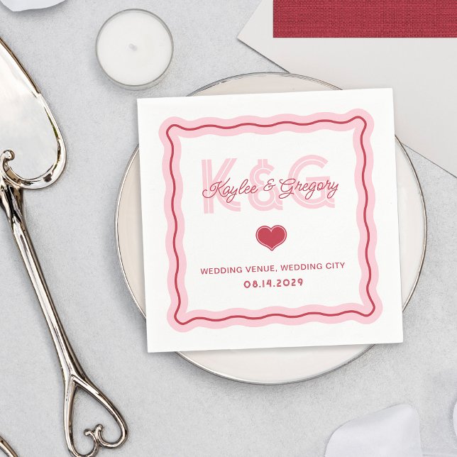 Serviette En Papier Cadre ondulé rétro romantique Monogramme de mariag (Créateur téléchargé)