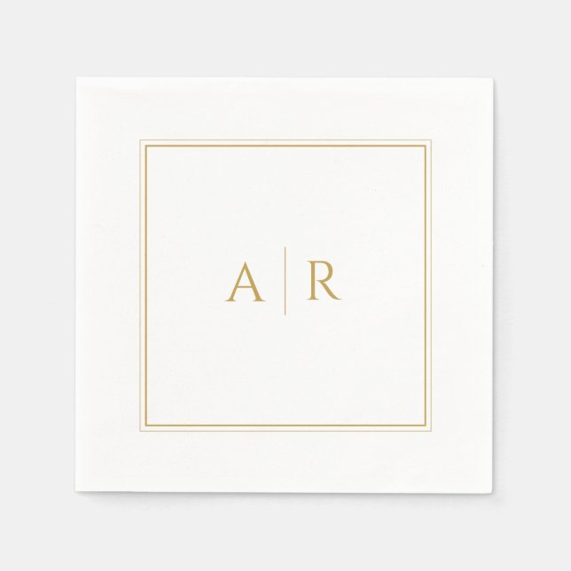 Serviette En Papier Cadre Or élégant et Initiales Mariage Faveur (Devant)
