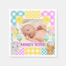 Cadre photo floral et à carreaux nouveau-né bébé