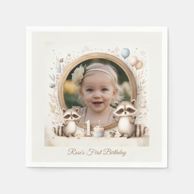 Serviette En Papier Cadre photo Raccoon pour les fêtes d'anniversaire  (Devant)