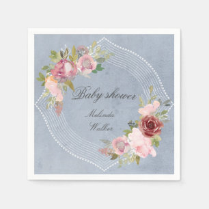 Serviette En Papier cadre rustique baby shower à fleurs bordeaux rose