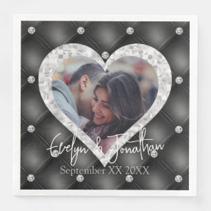 Serviette En Papier Cadres cardiaques Photo personnalisée Diamants noi