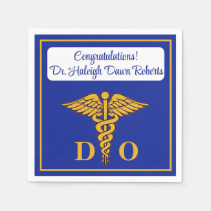 Serviette En Papier Caduceus Blue & Gold Médicale School Graduation