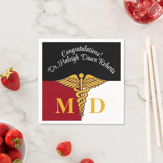 Serviette En Papier Caduceus Red/White/Black Médicale School Graduatio (En situation)