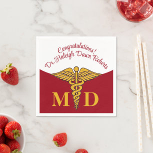 Serviette En Papier Caduceus Red & White Médicale School Graduation