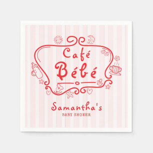 Serviette En Papier Café Bébé Baby shower français moderne rose rouge 