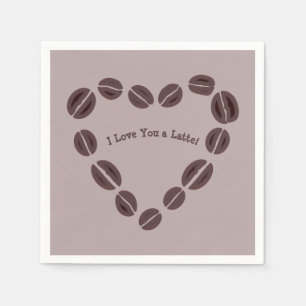 Serviette En Papier Café Coeur de haricots Je t'aime un latte