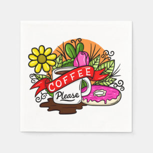 Serviette En Papier Café de tatouage coloré et beignets