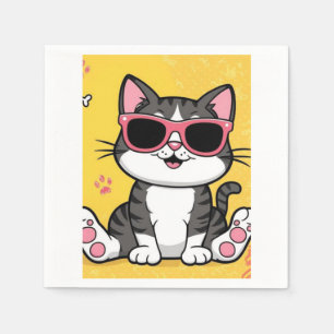 Serviette En Papier Cahier Chat Drôle Chat de dessin animé portant des