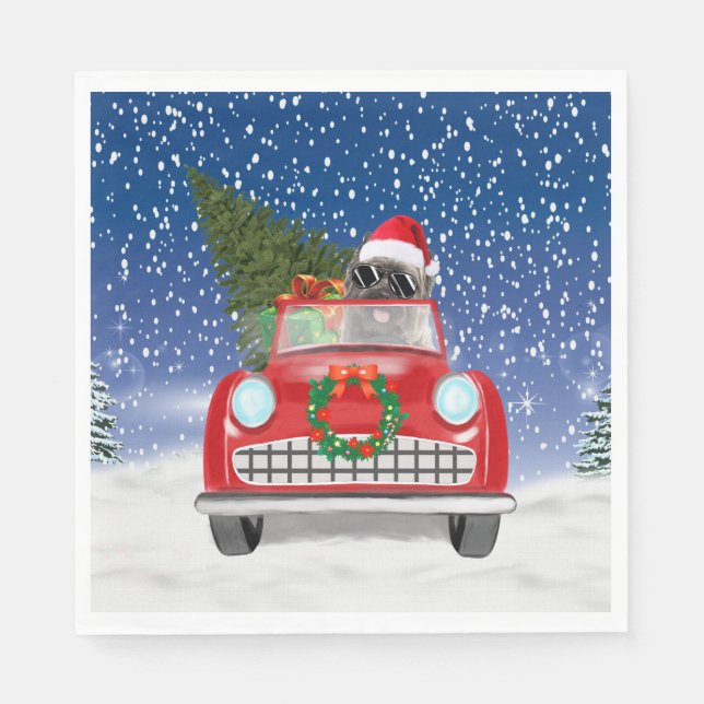 Serviette En Papier Cairn Terrier Chien Conduite Voiture En Neige Noël (Devant)