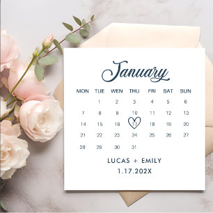 Serviette En Papier Calendrier de janvier Mariage bleu foncé