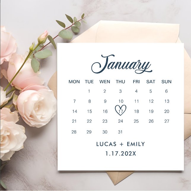 Serviette En Papier Calendrier de janvier Mariage bleu foncé (Créateur téléchargé)