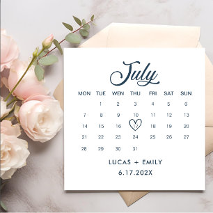 Serviette En Papier Calendrier de juillet Mariage bleu foncé
