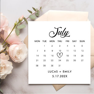 Serviette En Papier Calendrier de juillet Mariage noir foncé