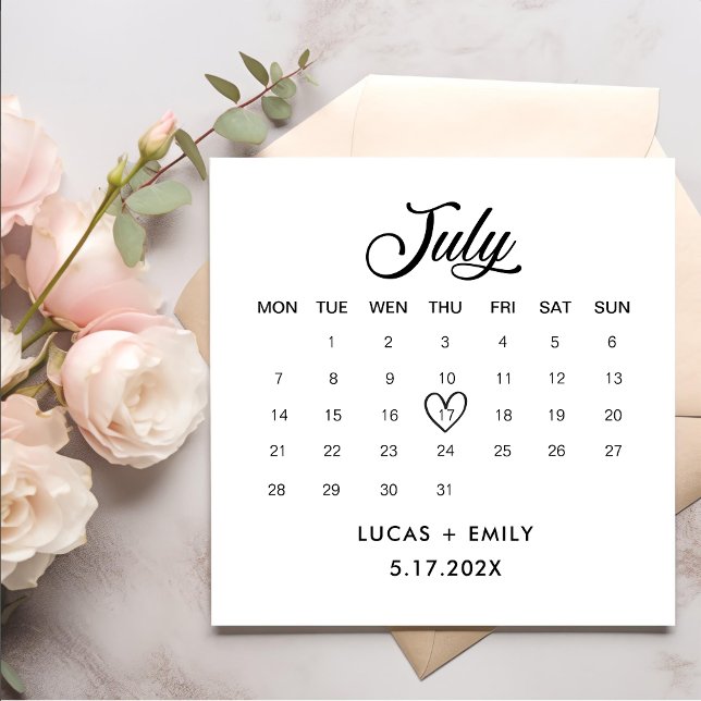 Serviette En Papier Calendrier de juillet Mariage noir foncé (Créateur téléchargé)