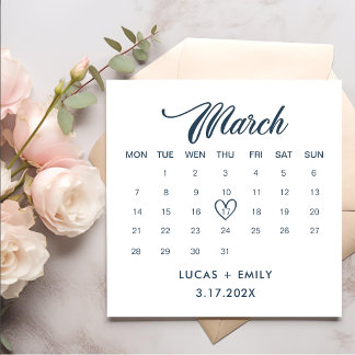 Serviette En Papier Calendrier de mars Mariage bleu foncé