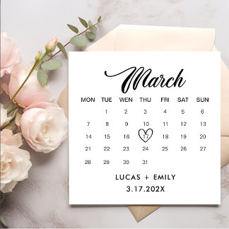 Serviette En Papier Calendrier de mars Mariage noir foncé