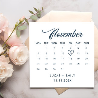 Serviette En Papier Calendrier de novembre Mariage bleu foncé