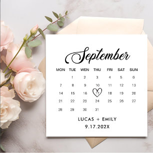 Serviette En Papier Calendrier de septembre Mariage noir foncé