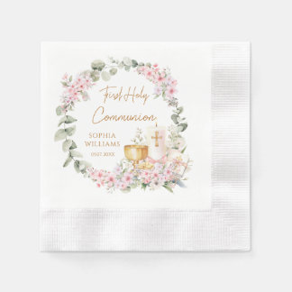 Serviette En Papier Calice Floral Rose Première Sainte Communion
